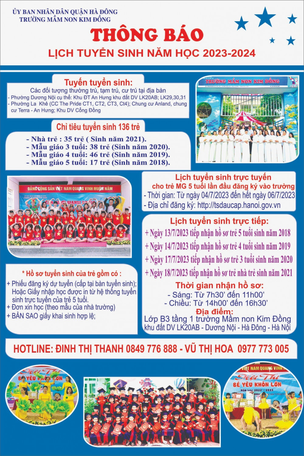 TRƯỜNG MN KIM ĐỒNG THÔNG BÁO TUYỂN SINH NĂM HỌC 2023 - 2024